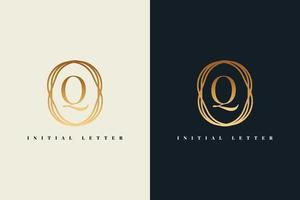 logo della lettera q con cornice dorata vettore