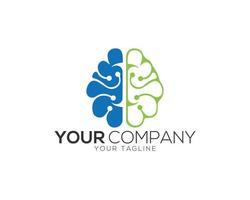 illustrazione vettoriale del design del logo della tecnologia del cervello e della mente umana.