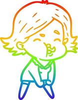 arcobaleno gradiente linea disegno cartone animato ragazza tirando la faccia vettore