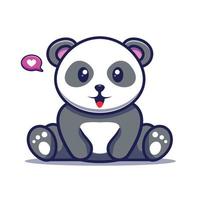 il panda carino si siede con l'illustrazione di vettore del segno di amore