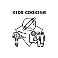 bambini che cucinano il concetto di vettore illustrazione nera