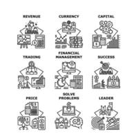 entrate finanziarie impostate icone illustrazioni vettoriali