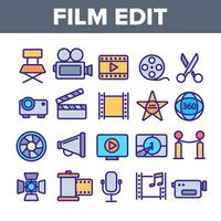 modifica del film, set di icone vettoriali lineari per il cinema