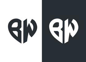 monogramma bw cuore stile logo desing modello vettoriale