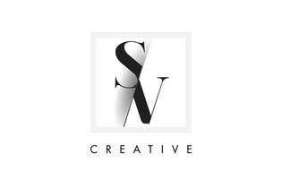 design del logo della lettera sv serif con taglio creativo intersecato. vettore