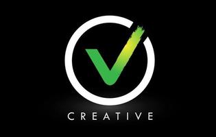 v design con logo lettera pennello bianco verde. logo icona lettere spazzolate creative. vettore