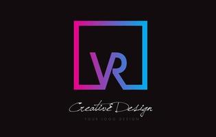 design del logo della lettera con cornice quadrata vr con colori blu viola. vettore