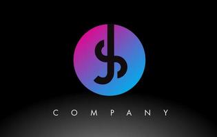 icona del design del logo della lettera sj con colori blu neon viola e design circolare vettore