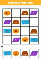 gioco educativo per bambini sudoku per bambini con simpatico cartone animato forma geometrica rettangolo ovale trapezoidale immagine a parallelogramma vettore