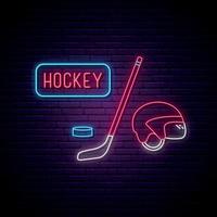insegna al neon di hockey. attributi di hokey al neon luminosi. vettore