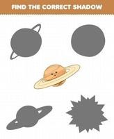 gioco educativo per bambini trova il set di ombre corretto del pianeta Saturno del sistema solare simpatico cartone animato vettore