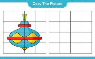 copia l'immagine, copia l'immagine del giocattolo whirligig usando le linee della griglia. gioco educativo per bambini, foglio di lavoro stampabile, illustrazione vettoriale