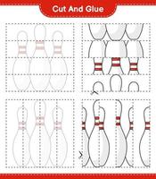 tagliare e incollare, tagliare parti di birillo e incollarle. gioco educativo per bambini, foglio di lavoro stampabile, illustrazione vettoriale