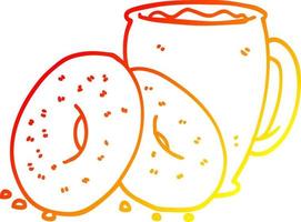 caldo gradiente disegno cartone animato caffè e ciambelle vettore