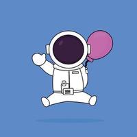 carino astronauta trasportare palloncini volare vettore