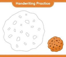 pratica della scrittura a mano. tracciare linee di cookie. gioco educativo per bambini, foglio di lavoro stampabile, illustrazione vettoriale