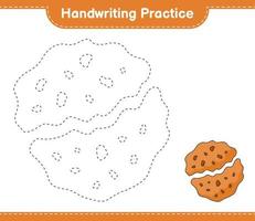 pratica della scrittura a mano. tracciare linee di cookie. gioco educativo per bambini, foglio di lavoro stampabile, illustrazione vettoriale