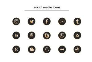 raccolta di popolari icone dei social media in nero e oro vettore