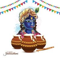 lord krishna dahi handi in felice sfondo della carta del festival di janmashtami vettore