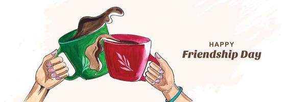 sfondo del giorno dell'amicizia con design della bandiera dell'acquerello della tazza di caffè vettore