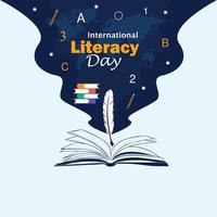 Giornata internazionale dell'alfabetizzazione, 8 settembre. vettore di illustrazione del logo del libro aperto.