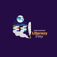 Giornata internazionale dell'alfabetizzazione, 8 settembre. vettore di illustrazione del logo del libro aperto.