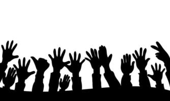 scarabocchiare le mani in alto. sagoma di mani alzate. nero su sfondo bianco. illustrazione vettoriale