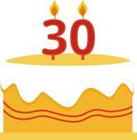 torta di compleanno con candele accese oggetto vettore colore semi piatto. anniversario. oggetto a grandezza naturale su bianco. illustrazione in stile cartone animato semplice vacanza per la progettazione grafica e l'animazione web