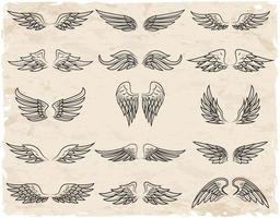 ali elementi neri. angeli e ali di uccelli. illustrazione di ali bianche vettore