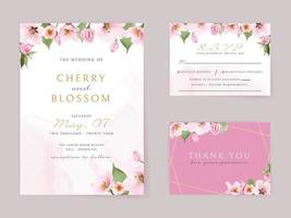 bellissimo modello di carta di invito a nozze con fiori di ciliegio vettore