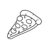 illustrazione vettoriale. trancio di pizza con formaggio fuso e peperoni. scarabocchio disegnato a mano. schizzo del fumetto. decorazione per biglietti di auguri, poster, emblemi vettore