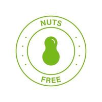 timbro cerchio verde noce gratuito. evitare l'allergia alimentare sull'icona delle arachidi. 100 percento non contiene etichetta di arachidi. simbolo del prodotto noci gratis. logo gratuito di arachidi. illustrazione vettoriale isolata.