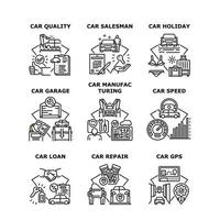 Set di icone per la produzione di automobili illustrazioni vettoriali