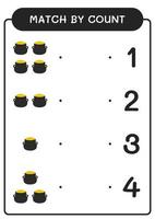 partita per conteggio del calderone, gioco per bambini. illustrazione vettoriale, foglio di lavoro stampabile vettore