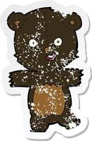 adesivo retrò in difficoltà di un simpatico cucciolo di orso nero cartone animato vettore