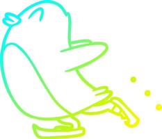 gradiente freddo disegno a tratteggio cartone animato pinguino pattinaggio su ghiaccio vettore