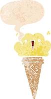 gelato cartone animato con viso e nuvoletta in stile retrò strutturato vettore