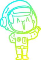 disegno a tratteggio a gradiente freddo che canta astronauta dei cartoni animati vettore