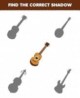 gioco educativo per bambini trova il set di ombre corretto della chitarra dello strumento musicale dei cartoni animati vettore