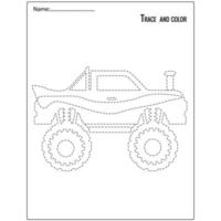 traccia e colora per bambini, monster truck. adatto per l'educazione dei bambini vettore