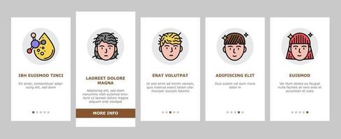 Le icone di onboarding della procedura dei capelli di cheratina impostano il vettore