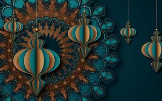 biglietto di auguri islamico design per ramadan con lanterne vettore