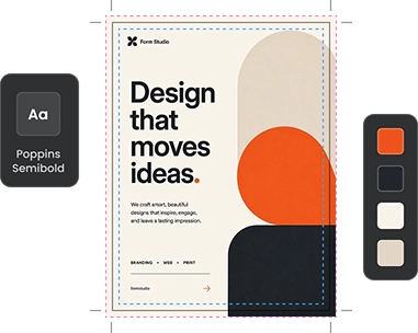 Poster with guides, fonts, and color controls overlaid