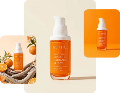Serum bottle in three settings